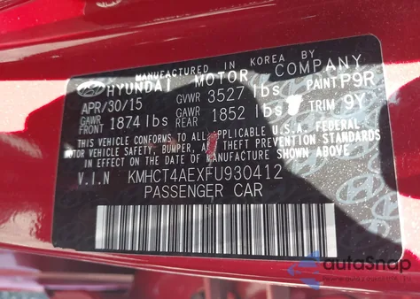 2015 Hyundai Accent Gls из США, поврежденный, VIN KMHCT4AEXFU930412